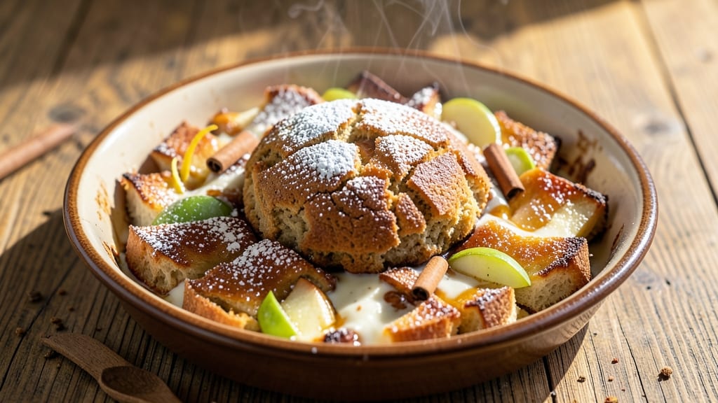 Apple Fritter Bread Pudding Recipe: Caramelized Apple Swirls in Cinnamon-Spiced Custard