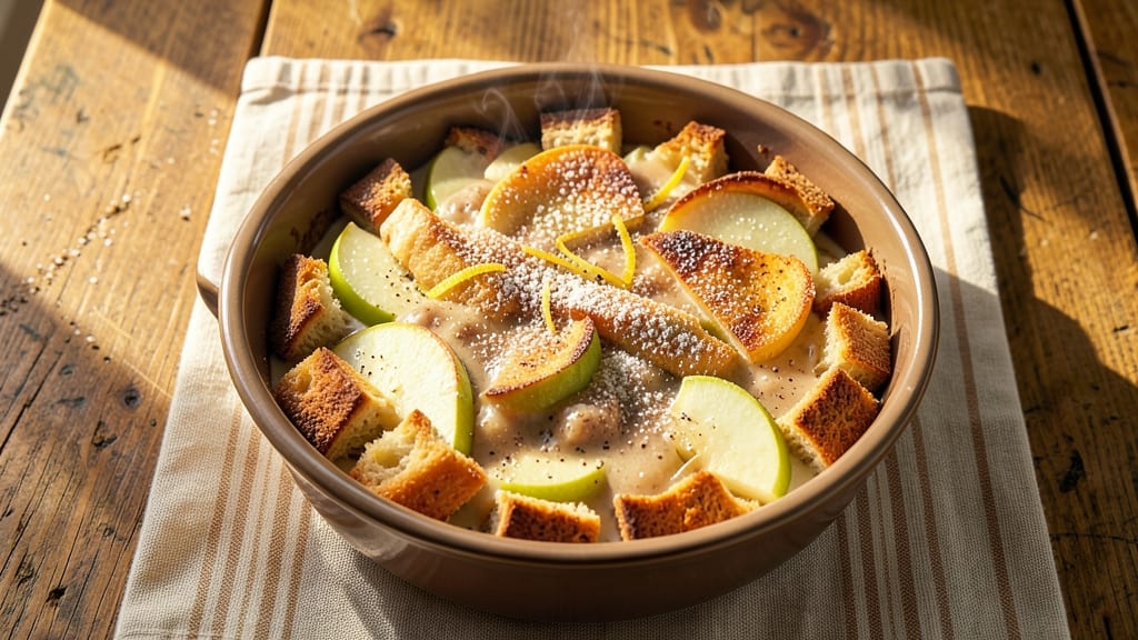 Apple Bread and Butter Pudding Recipe: Warm Vanilla Custard Hugging Toasted Crust